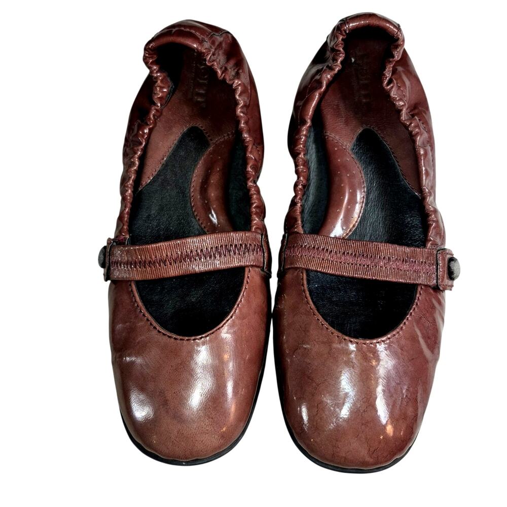 Born 'Carlisle' Ruched Patent Leather Mary Jane Flats Slip-On Shoes Mocha 8.5